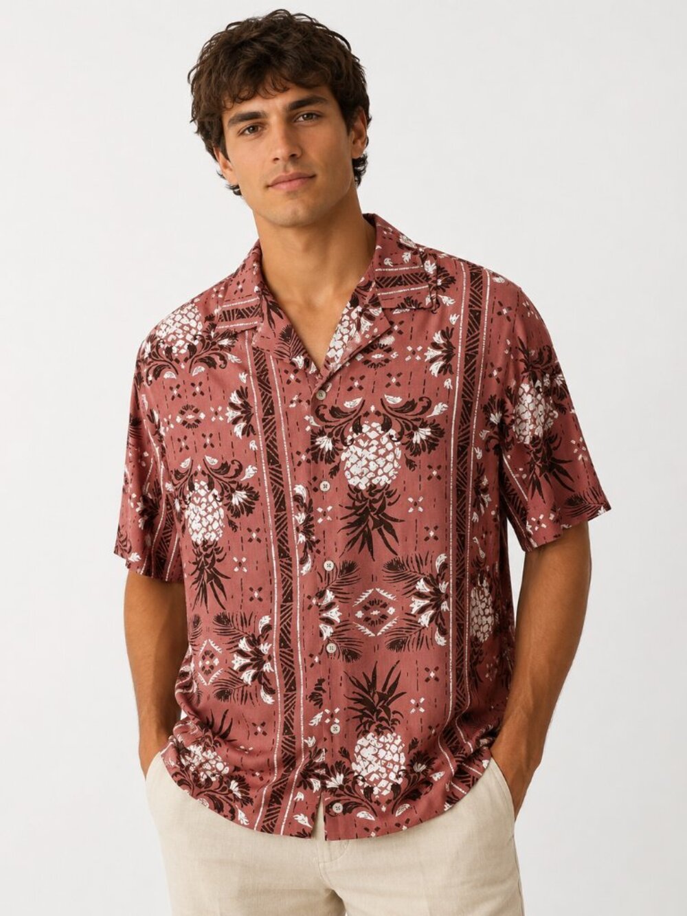 No Boundaries Men’s Pineapple Hawaiian Resort Shirt 3XL NWT EcoVero Rayon